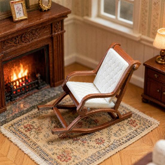 Dollhouse Miniature Rocking Chair, 1:12 Scale Exquisite Details, Lightweight Tiny Mini House Decoration, for Photo Props Micro Landscape