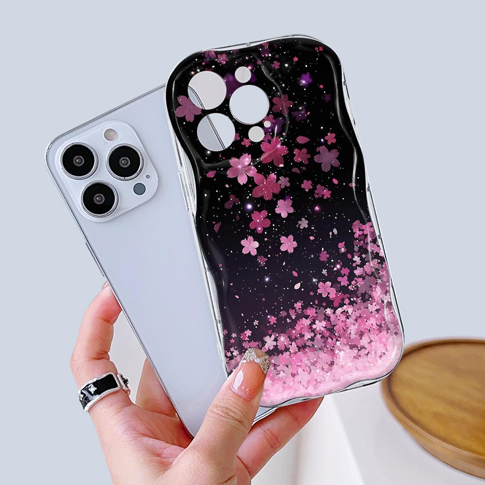 For iPhone 16 15 14 13 12 Samsung S24 S23 S22 A06 A13 A14 A15 A16 A55 Redmi Note 13 12 Fashion Star Flowers Cream Texture Wavy Edge Soft Phone Case