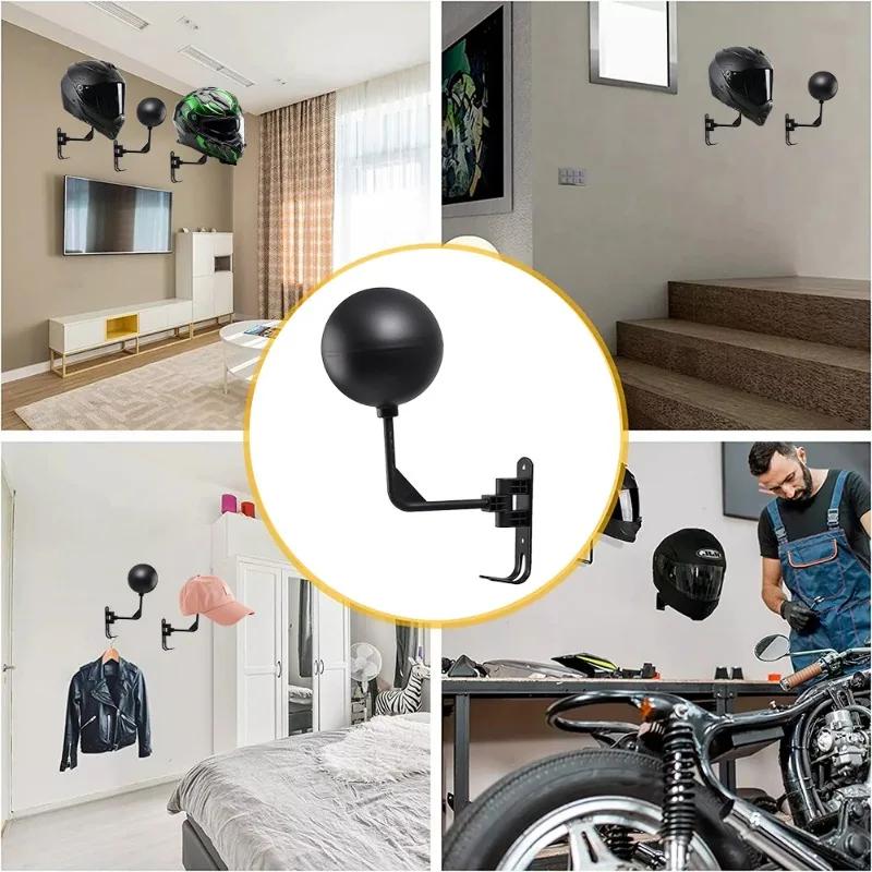 180° Drehung Motorradhelmhalter Wandmontage mit Haken Metall Fahrradhelm Ausstellungsständer Aufhänger für Mäntel Kappen Rugbyhelm