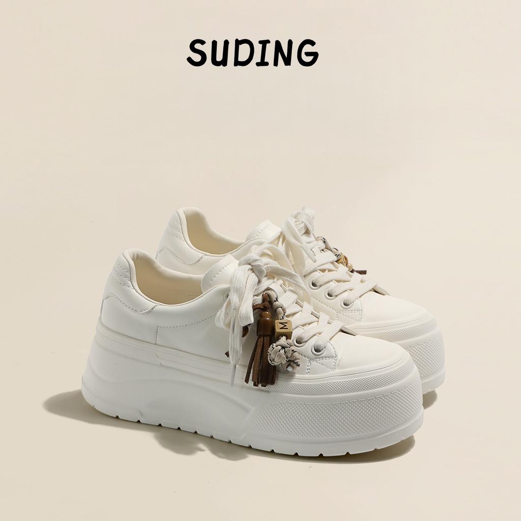 Suding's ultra-light soft sole increases the height of 6cm thick-soled little white shoes for women's 2025 fringed muffin sports and leisure board