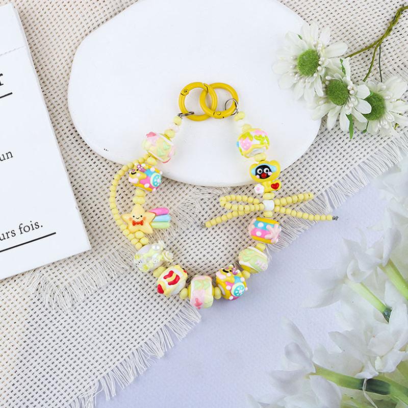 Color Cute Hand Drawn Beaded Mobile Phone Chain Pendant Anti Loss Phone Case Wrist Bag Hangings Decoration