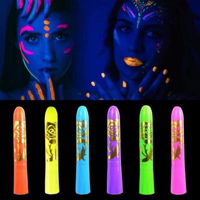 Sünnipäevapeo Halloweeni maskeraadi meik välitingimustes täiskasvanutele mõeldud kerge keha näomaalimise komplekt UV värvipliiatsiga luminofoorlamp, 6 tüüpi, 6 pakk, 6 tükki