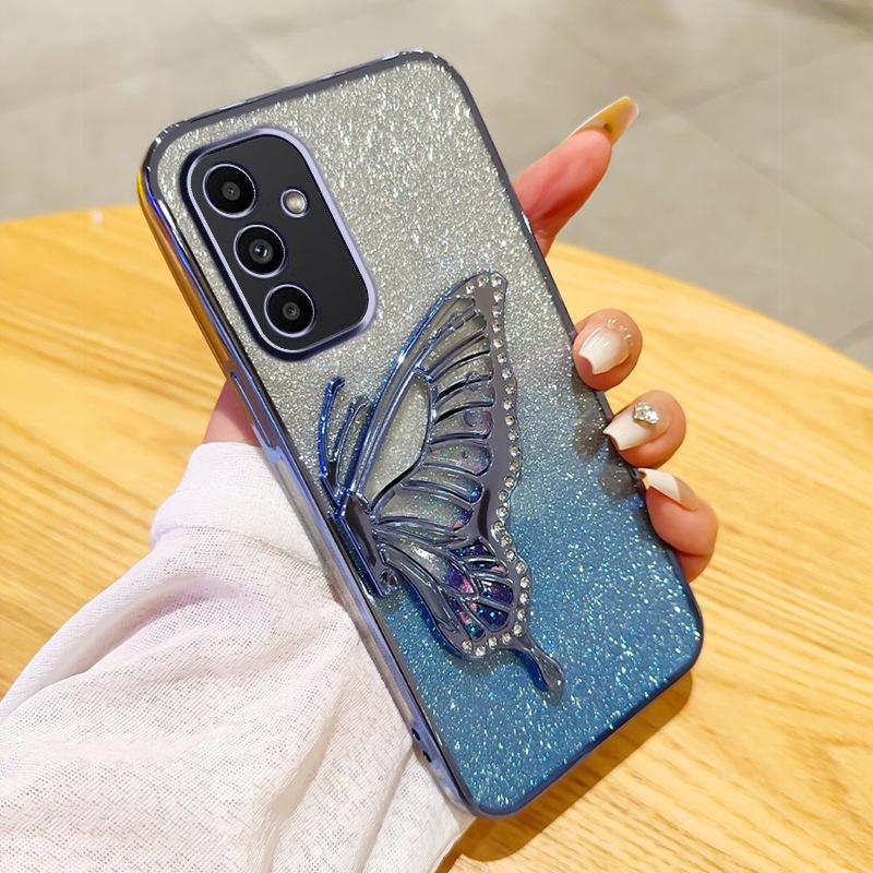 Applicable To Samsung A17 Mobile Phone Case S23 Electroplating Glitter M15 Diamond Quicksand A73 Butterfly A22S Protective Case