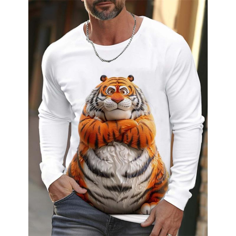 Fashion Animal Tiger Wolf Pattern 3D Printed Men's T-shirt Autumn New Men's Long Sleeves T-Shirt Casual Oversized Pullover  Tops