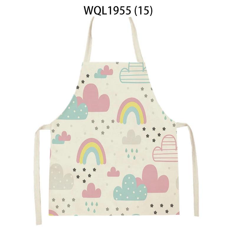 Cartoon Rainbow Clouds Kitchen Sleeveless Apron Women Men Linen Waist Bib Home Cleaning Apron Cute Animal Household Pinafore