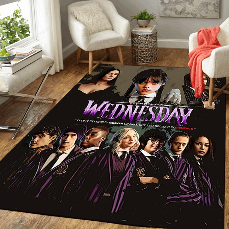 1Pc Wednesday Dark Mystery Drama Printed Flannel Rug Soft Non Slip Carpet for Bedroom Living Room Office Floor Outdoor Home Decor Xmas Gift Q115