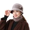 Warm Rabbit Fur Hat for Middle Aged and Elderly Mothers Autumn and Winter Women's Scarf Two Piece Set Old Lady's Winter Basin Hat