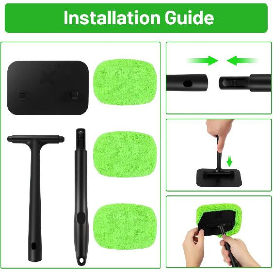 XINDELL Windshield Cleaner Tool – 22" Portable Car Window Cleaning Brush, Ergonomic Handle, Microfiber Pads For Streak-Free Glass Cleaning, Auto