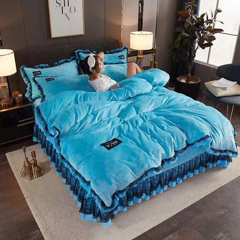 King size/Queen size/Full Size Sheet Quilt Cover Pillowcase Set Thick Cotton Bedroom Simple Bedding High Quality