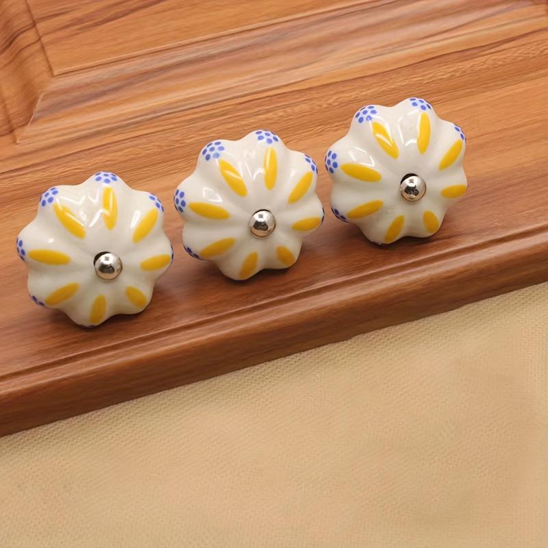 Retro European Style Cabinet Handle Wardrobe Ceramic Drawer Knobs Door Handle Circular Cupboard Pulls Floral Furniture Hardware