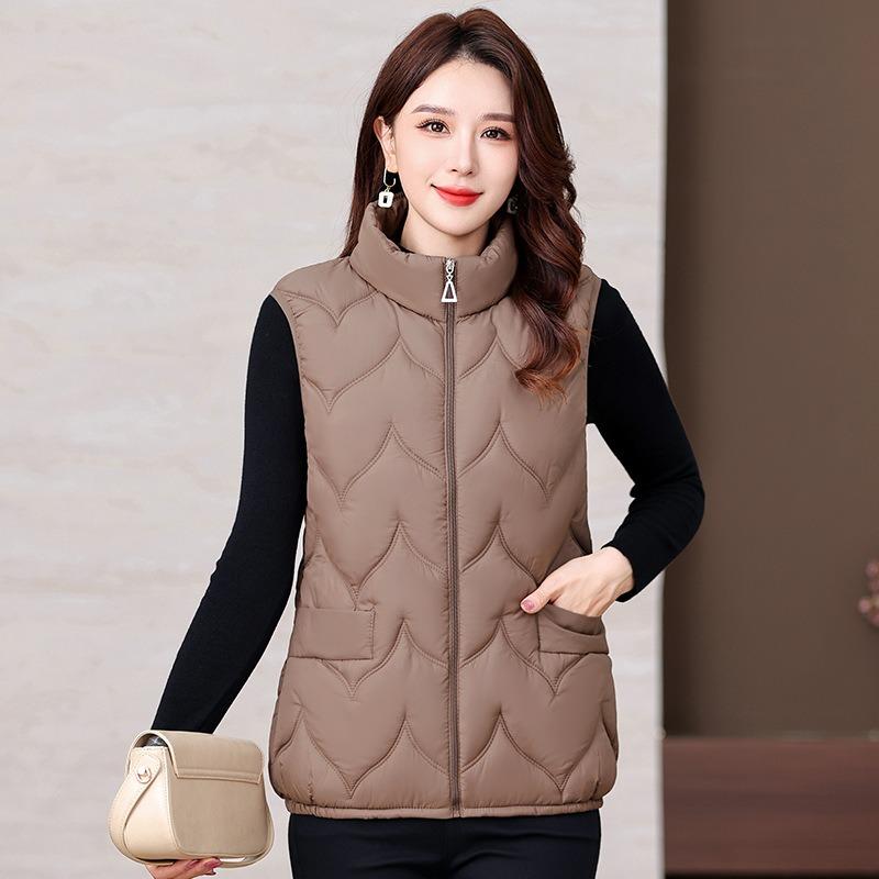 Autumn and Winter New Down Cotton Vest Mother Large Size Stand-up Collar Cotton Vest Middle Old Woman Warm Top Vest