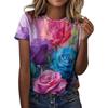 2026 New Summer Retro 3D Flower Rose Printed T-shirt for Women Flower Pattern T-shirt for Girls Fashion Short Sleeve T-shirt