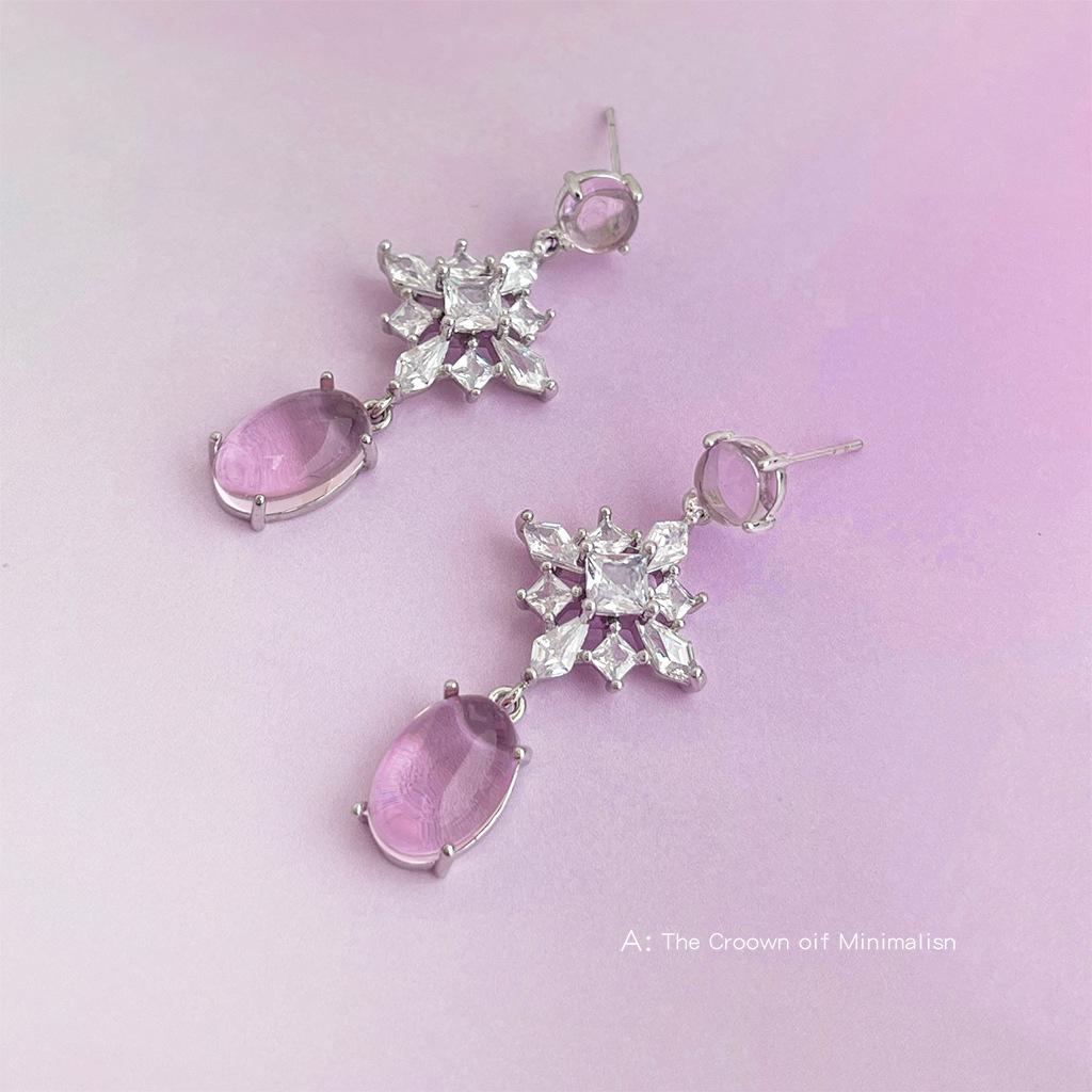 925 silver needle Shaoxin inlaid zircon long tassel pink new earrings, earrings