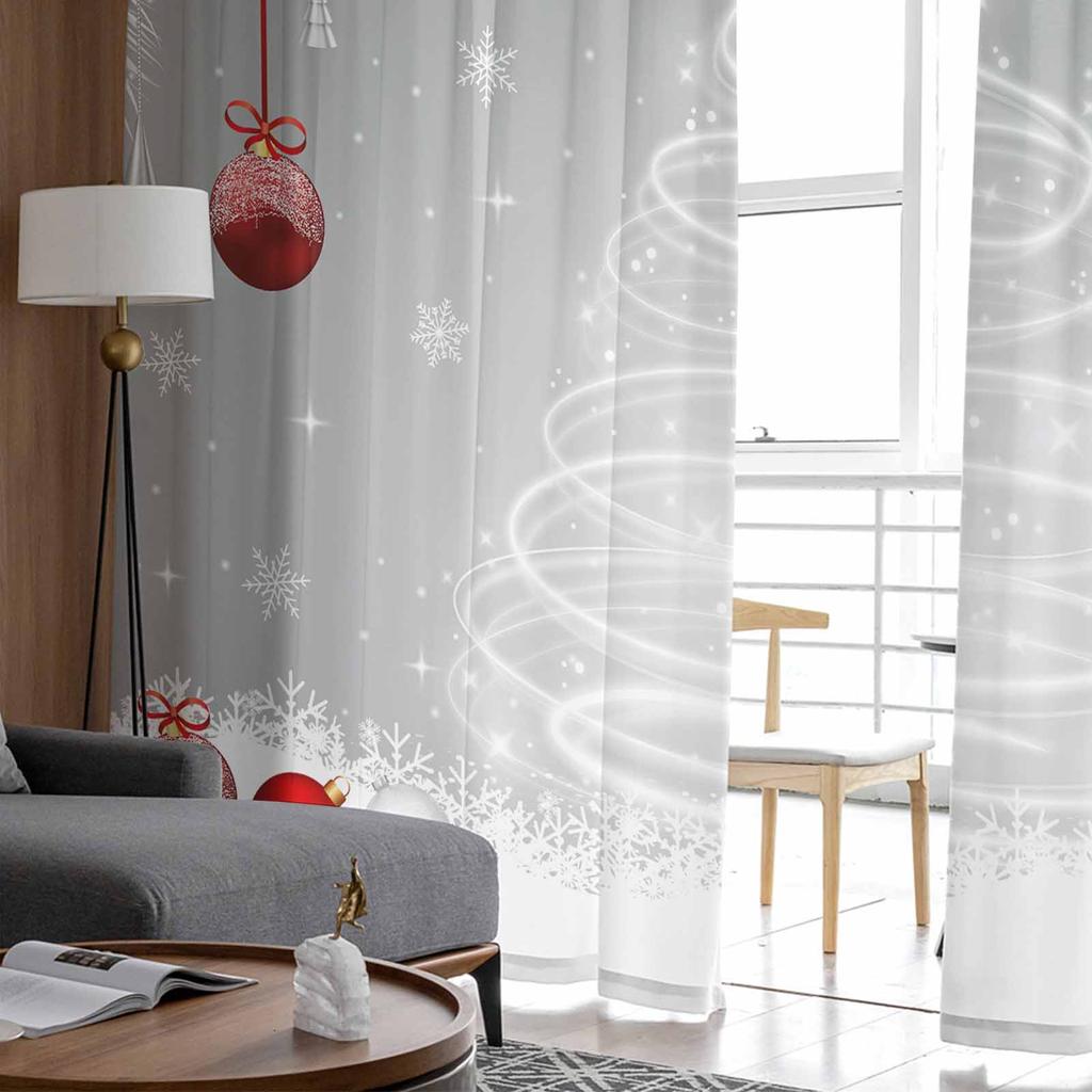 Boże Narodzenie i Zima Srebrne Liście Cedru Zasłony Do Salonu Sypialni Dekoracja Domu Okno Voile Tiul Zasłony Zasłony