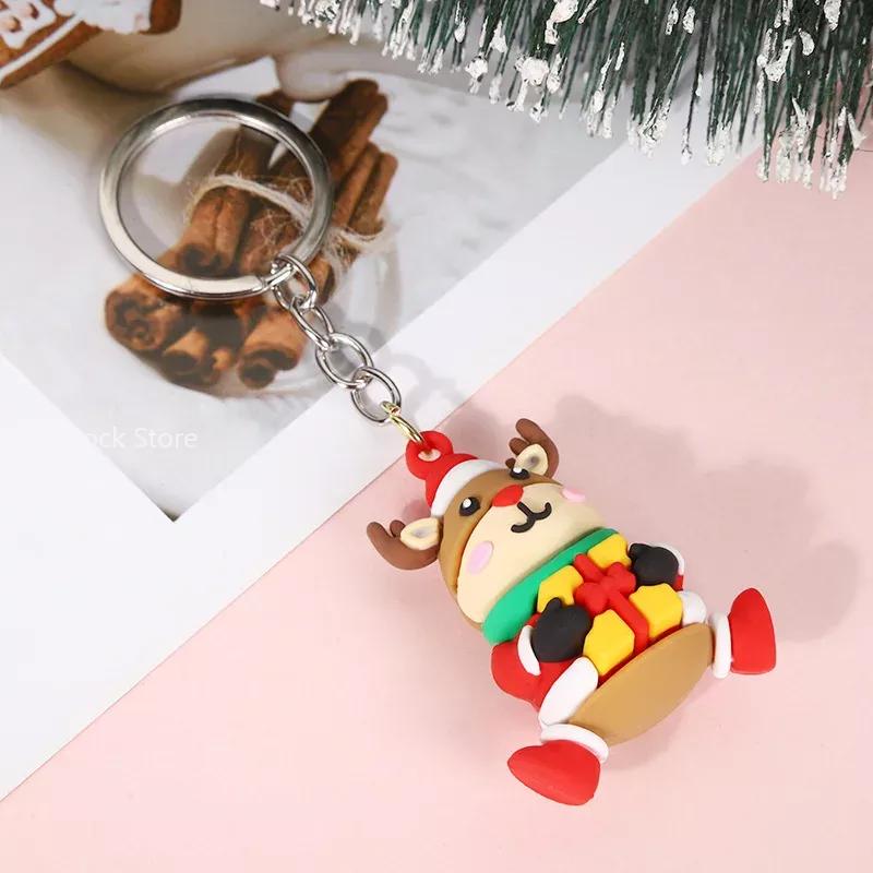 Cute Santa Claus PVC soft rubber key chain pendant cartoon snowman doll bag ornaments holiday gifts