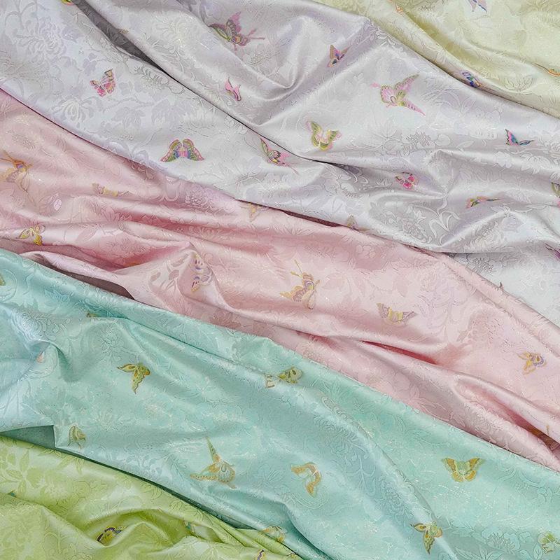 Colorful Woven Satin Butterfly Fabric Yarn-dyed Golden Silk Jacquard Fabric For Diy Sewing Dress Skirt Hanfu Qipao Bag Material