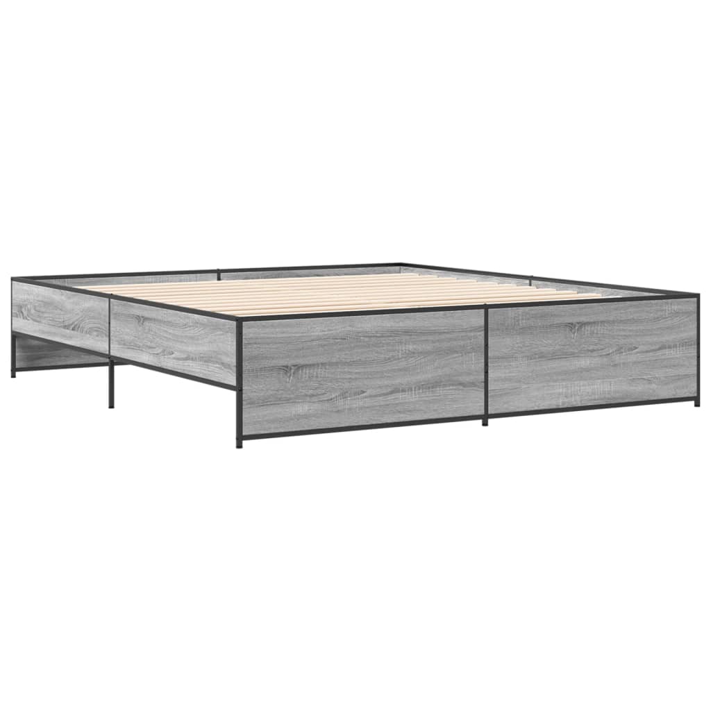 Bed Frame Gray Sonoma 200x200 cm Particleboard and Metal