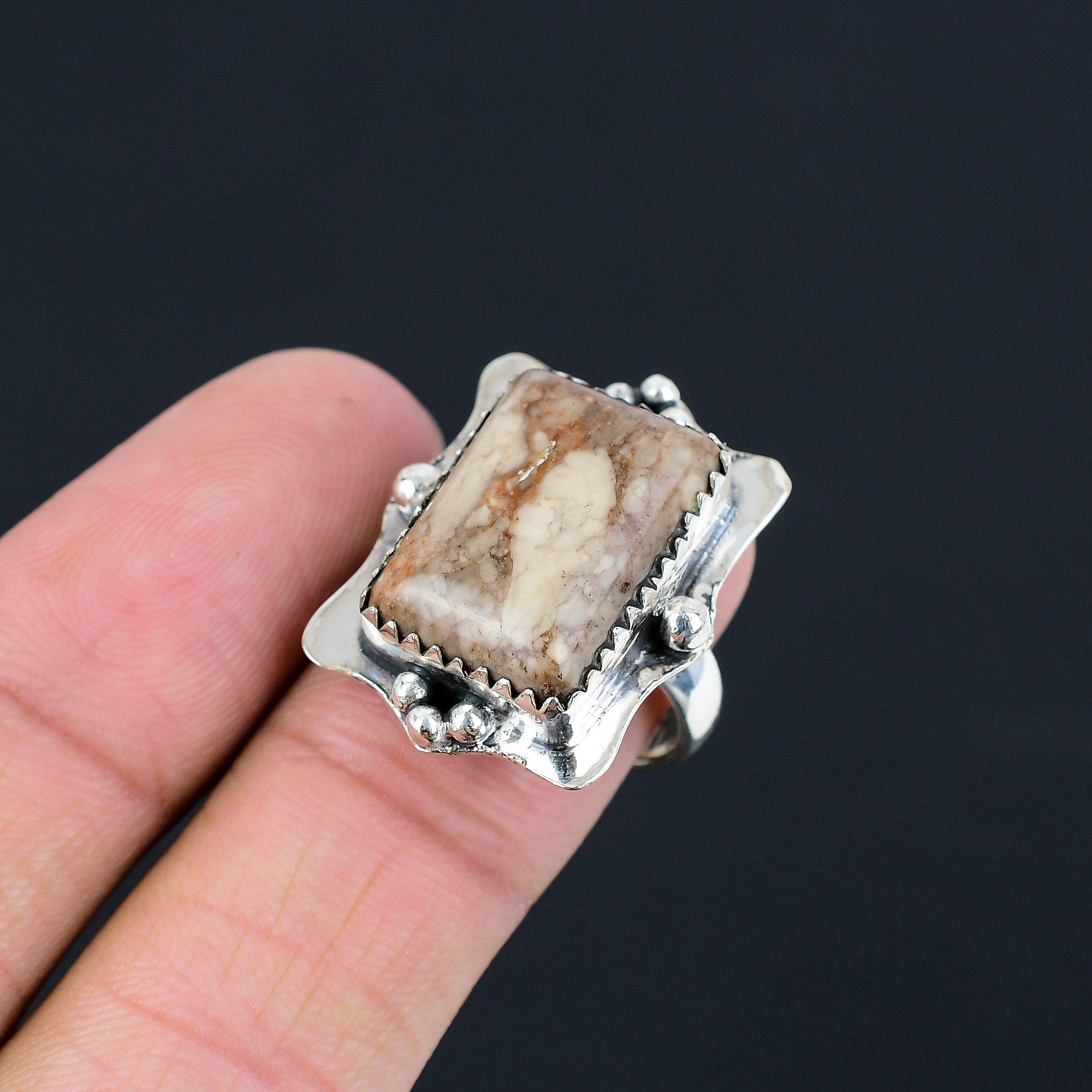 Sisters Day Sale Sterling Silver Wild Horse Magnesite Gemstone Wife Ring US 7.5 7.5