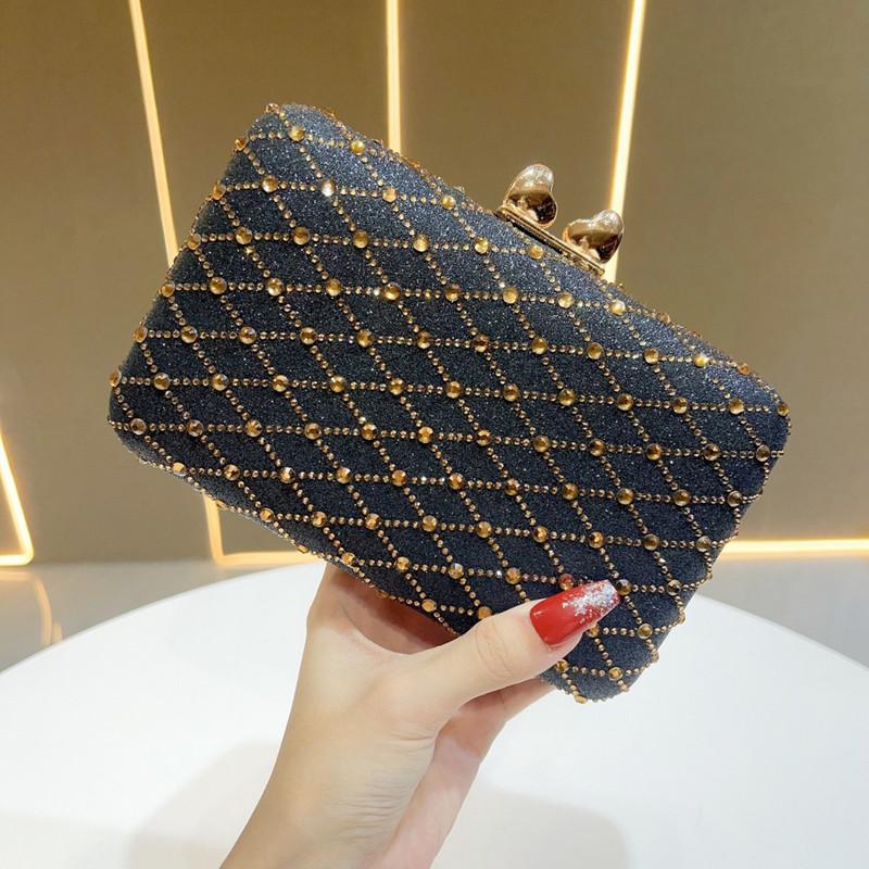 

2025 Luxury Women Rhombus Pattern Diamond Evening Clutch Bag Elegant Rhinestone Wedding Party Handbag Fashionable Crossbody Bag чёрный