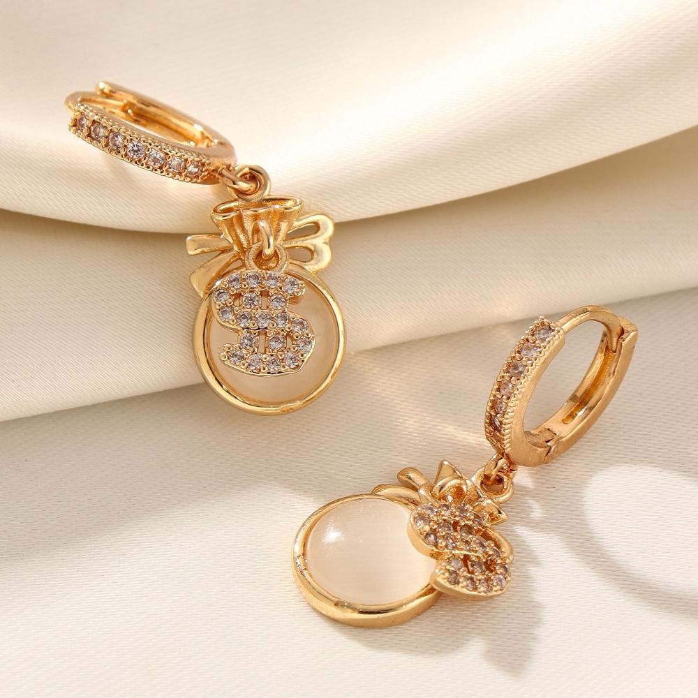 Money Bags Shape Dangle Earrings for Women 2025 New Fashion Golden Cubic Zirconia Drop Earring Wedding Party Jewelry Accessories