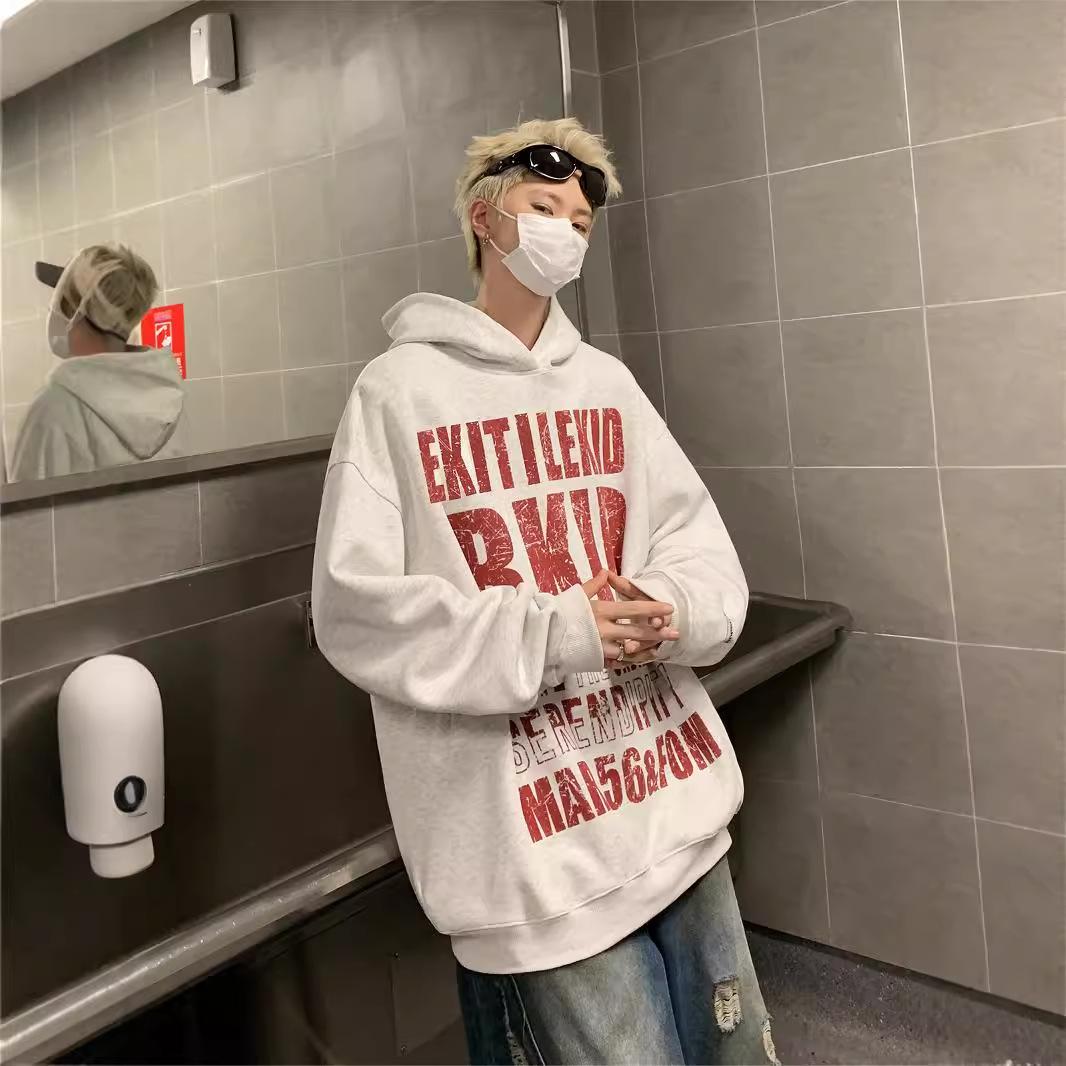 

American Letter-printed Sweater Gentlemen s Autumn Everyday Hoodie Trendy Retro Jacket High Quality Durable Construction Practical Daily Use M серый