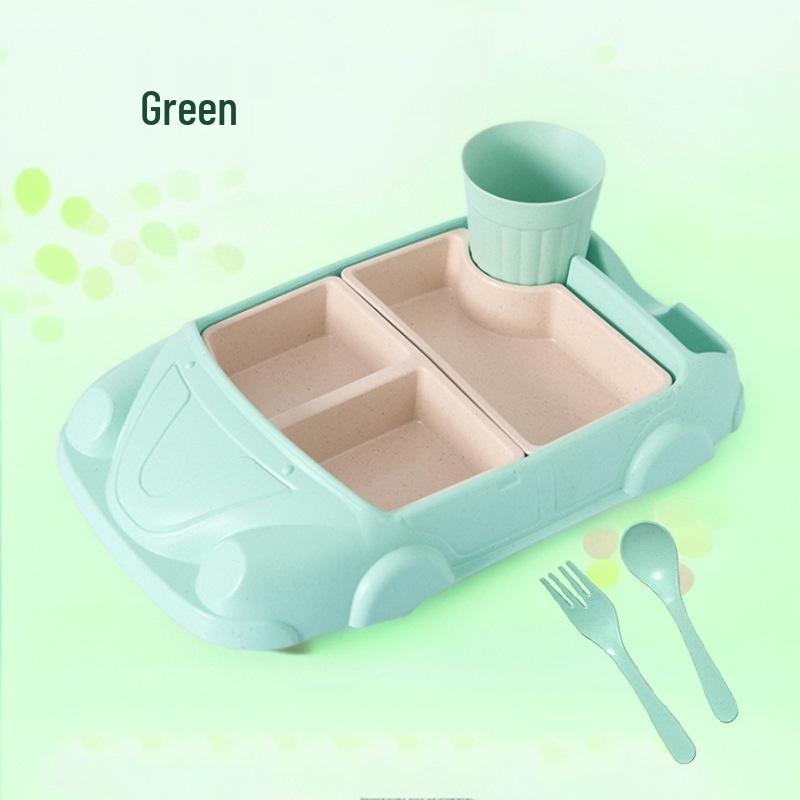 Bamboo Fiber Kids' Cartoon Car Tableware Set – Creative Divided Bowl Gift