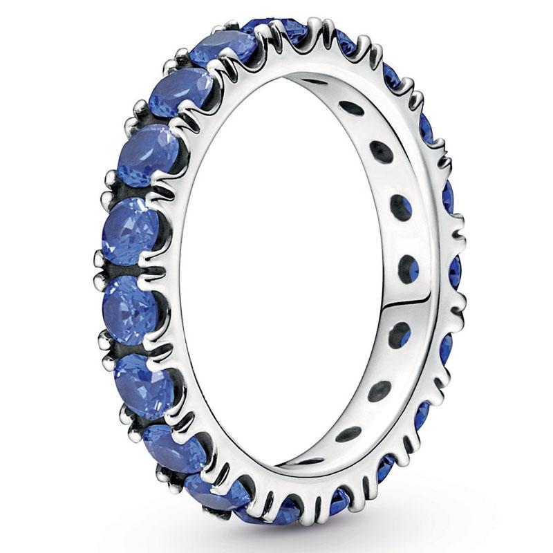 Authentischer 925 Sterling Silber Ring Rose Row Eternity Ring mit Kristall für Damen Modeschmuck