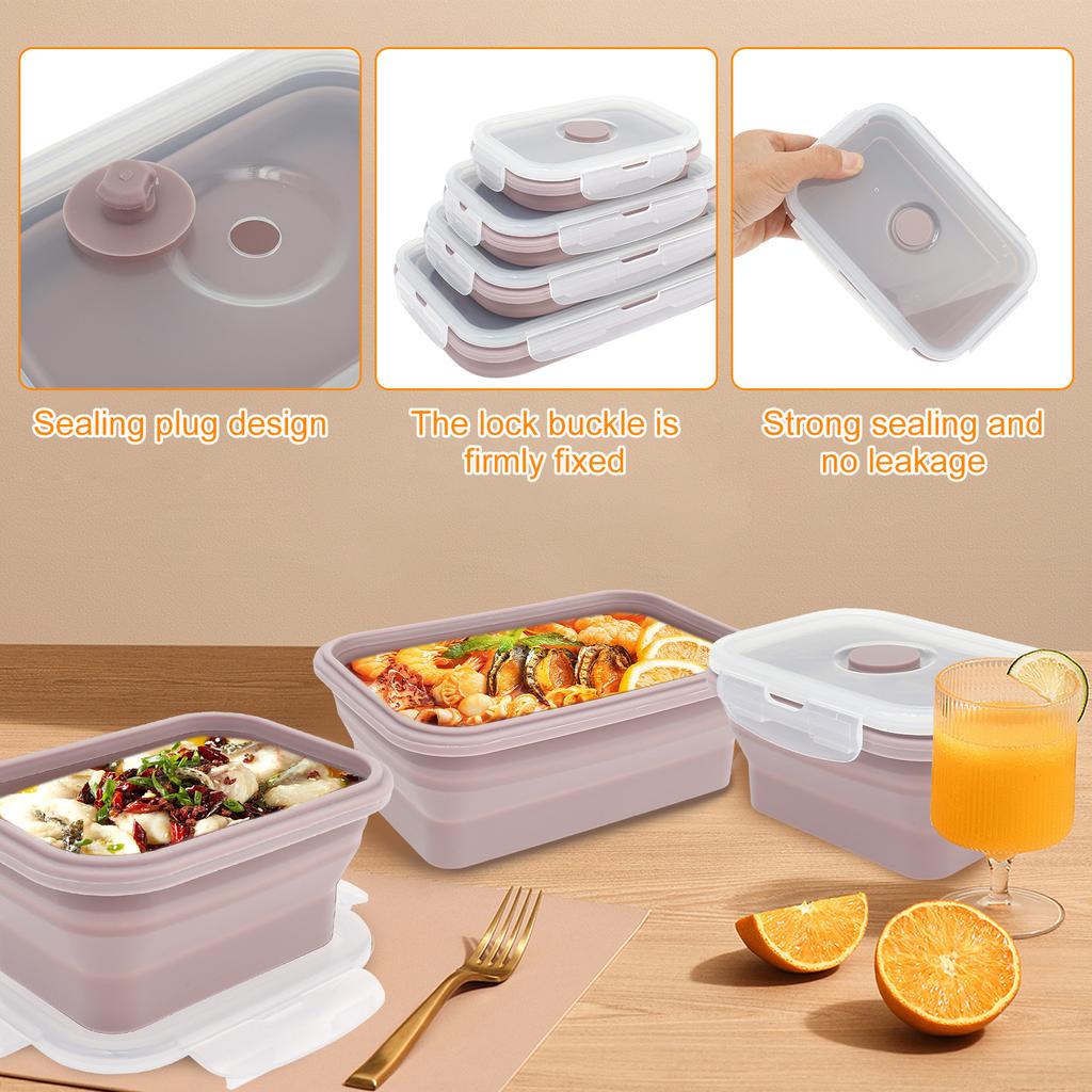 4Pcs Silicone Food Storage Container Temperature Resistant Lunch Meal Prep Container Microwave Safe Food Box Collapsible