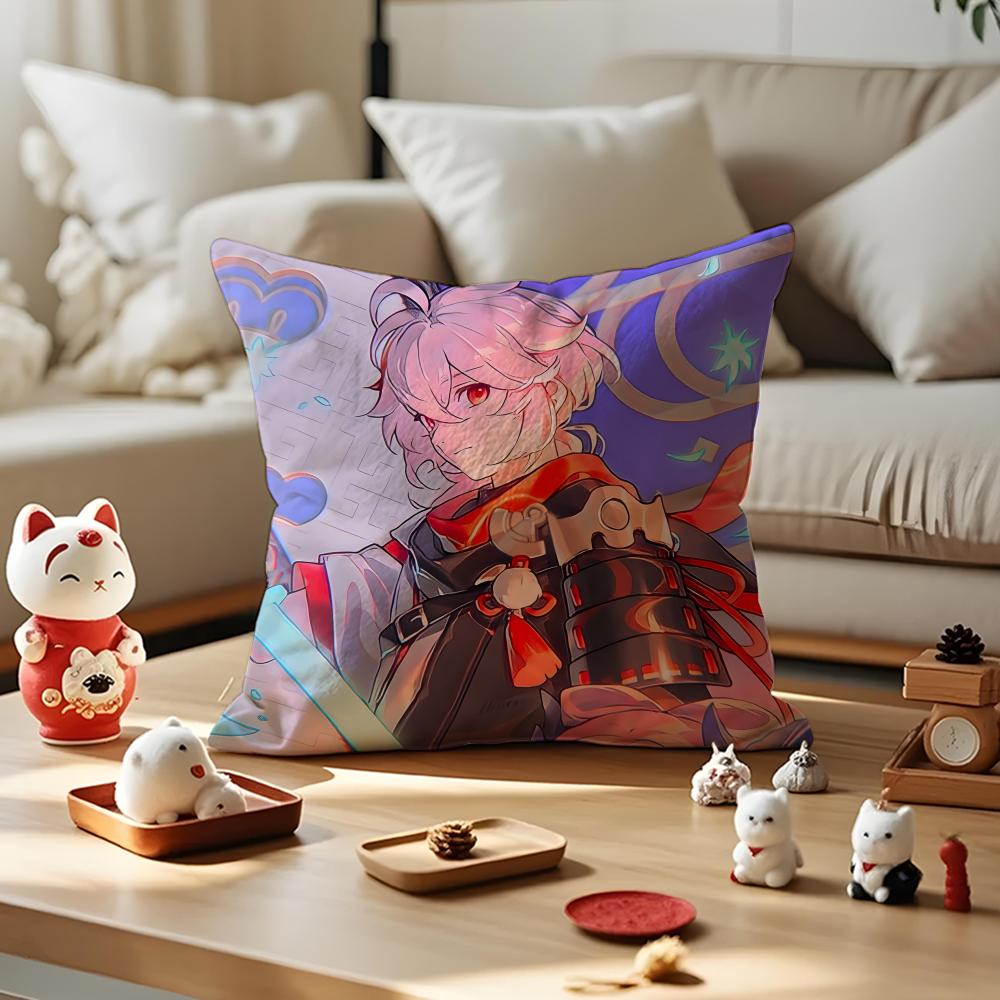 Game Genshin Impact Kazuha Cushion Cover Silky Short Plush Invisible Zipper Dustproof Sofa Pillow Case for Home Decor