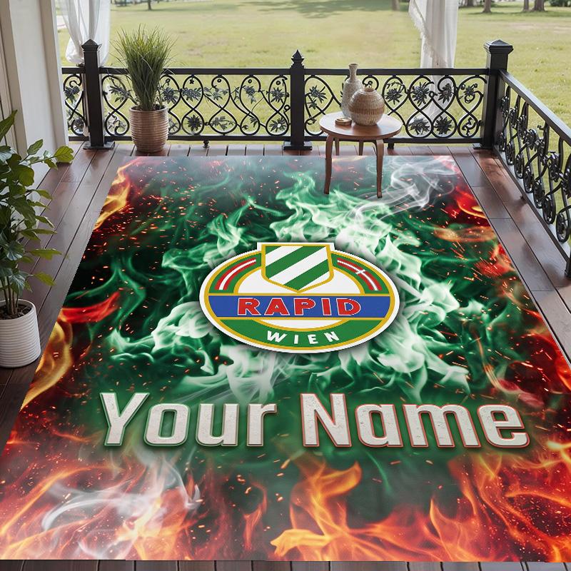 Custom Text Printed Rug Rapid Wien FC Non Slip Floor Carpet For Home Room Decor