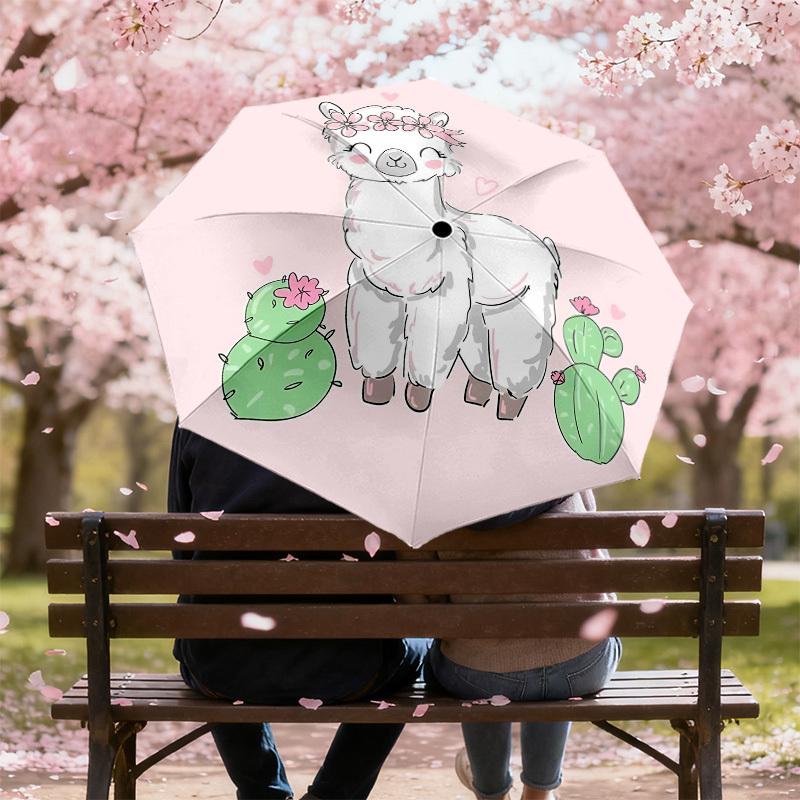 1pc Llama Cactus Automatic Folding Umbrella 8 Rib Iron Frame, Compact Portable Umbrella Suitable for Travel, Daily Use, Birthday, Women & Men Gift 016