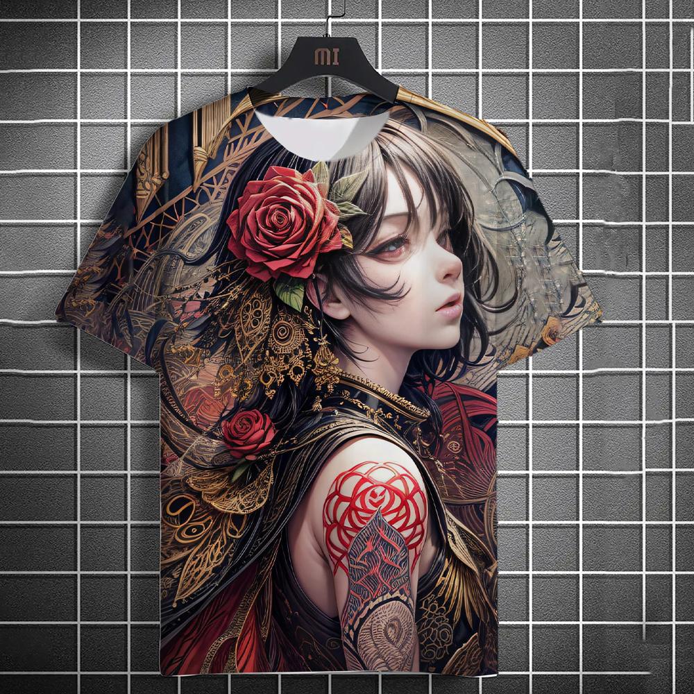 Vintage Girl Pattern Men's T-Shirt Cartoon 3d Printing T-shirt Oversized Tees For Men Bad Girl Harajuku Top Short Sleeve T Shirt