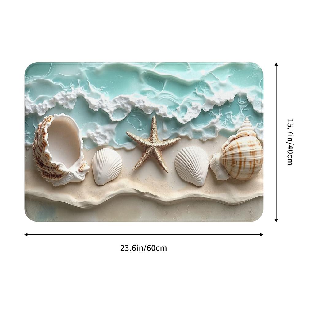 2D Flat Print Ocean Waves Seashells Doormat Non-Slip Entrance Kitchen Bath Door Floor Mats Living Room Carpet Rug