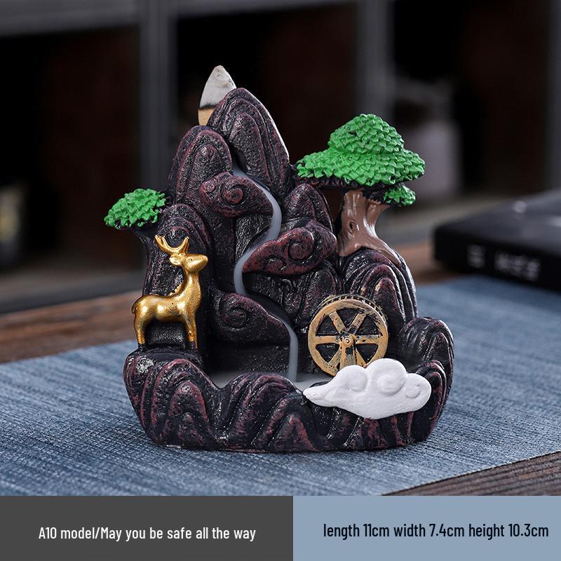 Large Resin Backflow Incense Burner with Mountain Design for Indoor Home Decoration