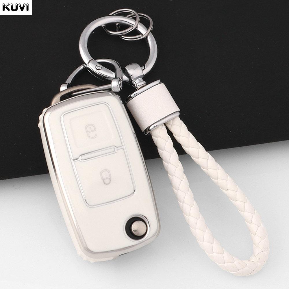 Roze TPU Auto Sleutelhoesje Cover Voor Vw Volkswagen Polo Tiguan Passat B5 B6 B7 Golf 4 5 6 Mk6 Jetta Lavida Voor Skoda Octavia Sleutelhanger white
