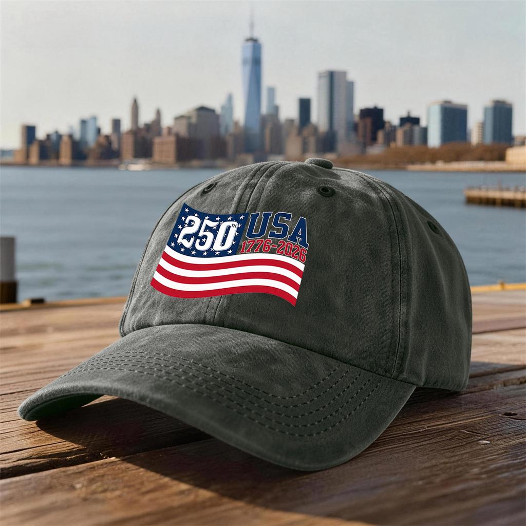 Unisex Vintage Washed Baseball Cap with 250 Anniversary USA 1776 2026 Print Adjustable Fit Cotton Dad Hat