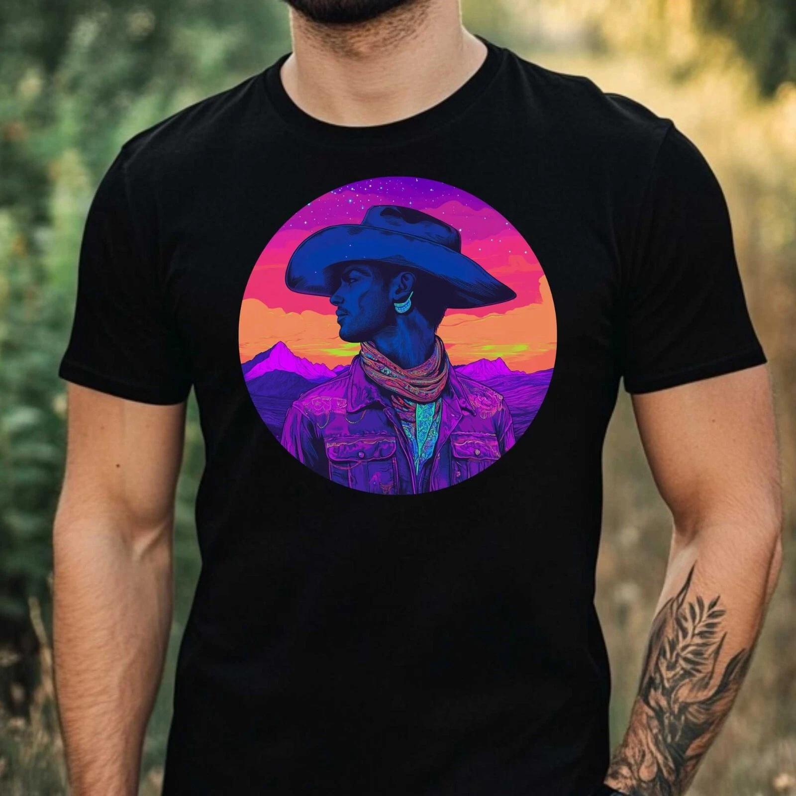 T-Shirt Herren Cowboy Vaporwave Motiv Baumwolle Größe XS bis 5XL XS