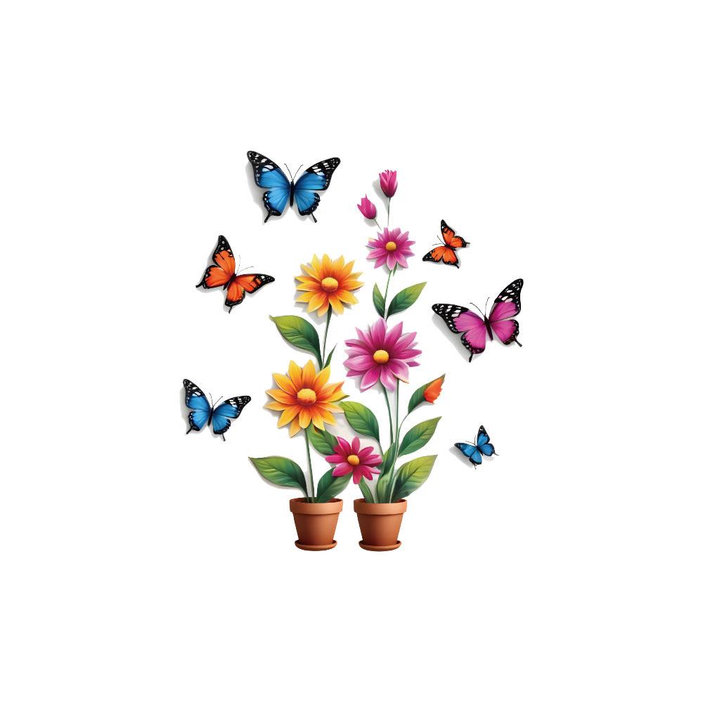 Self-adhesive Creative Colorful Butterflies Flowers Potted Plant Wall Stickers for Living Room TV Bedroom Headboard Home Decor