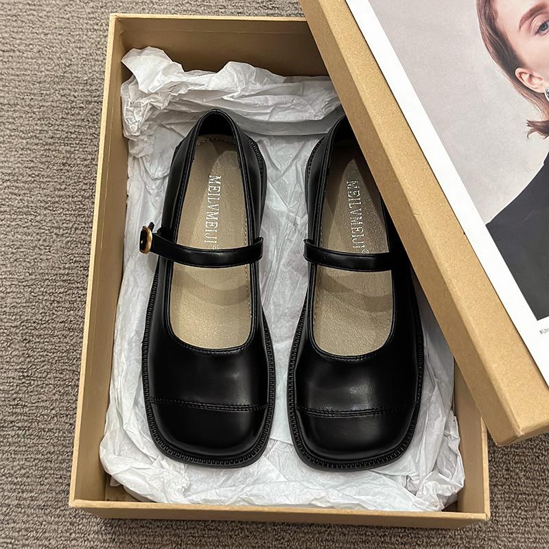 Silver French Square Head Soft Sole Light Mouth Single Shoes Women's 2025 New Models with Skirt Temperament Mary Jane Women's Shoes Small Leather Shoe
