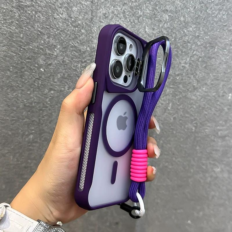 Objektyvo laikiklis Magnetinis Matinis Telefono Dėklas iPhone 16 15 Plus 14 13 12 Pro Max Riešo Dirželis Minkštais Kraštais Silikoninis Smūgiams Atsparus Viršelis