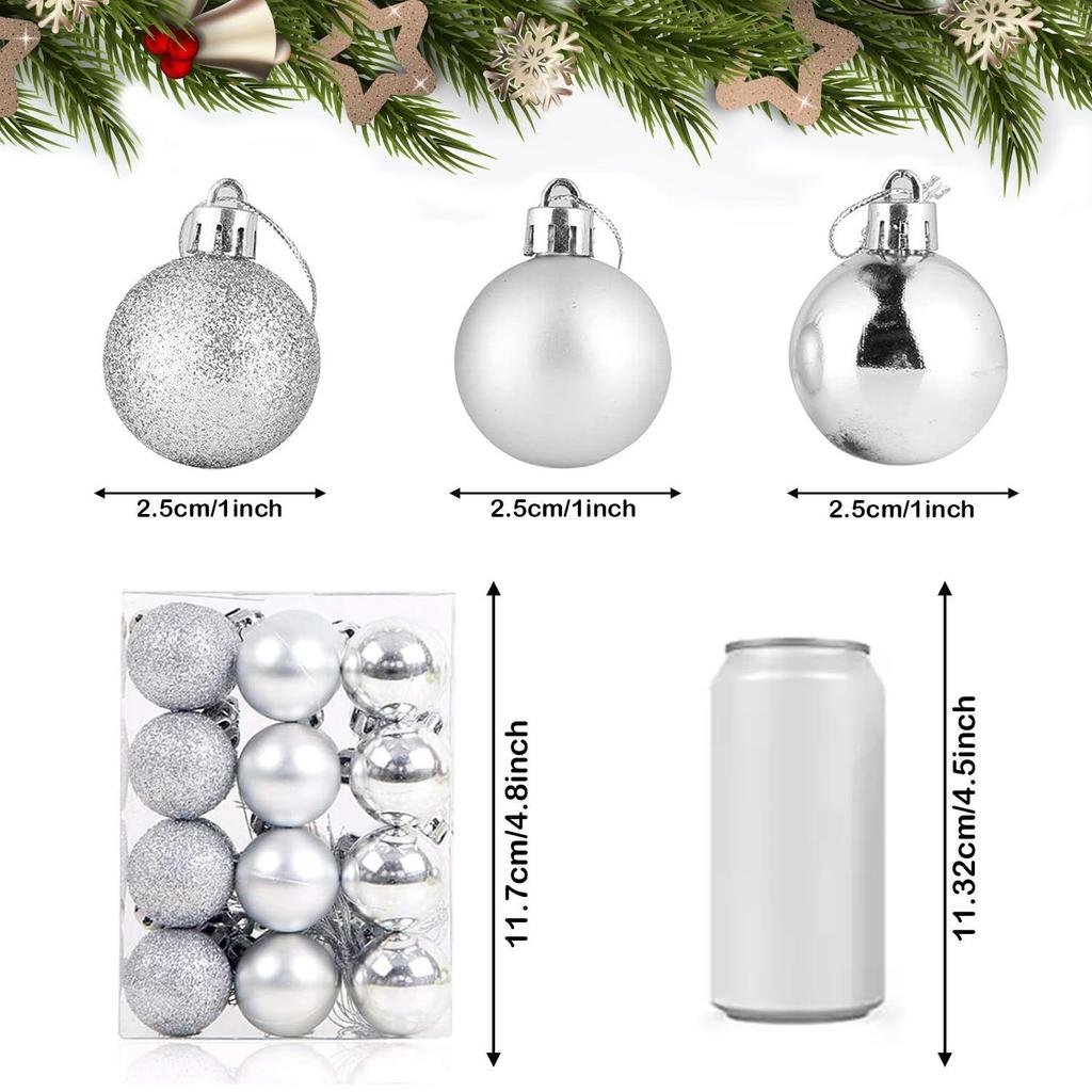 Pack of 24 Christmas Tree Decoration Balls Ornaments Hanging Props Xmas Tree Décor Accessories - Christmas Decorations Items for Home Office