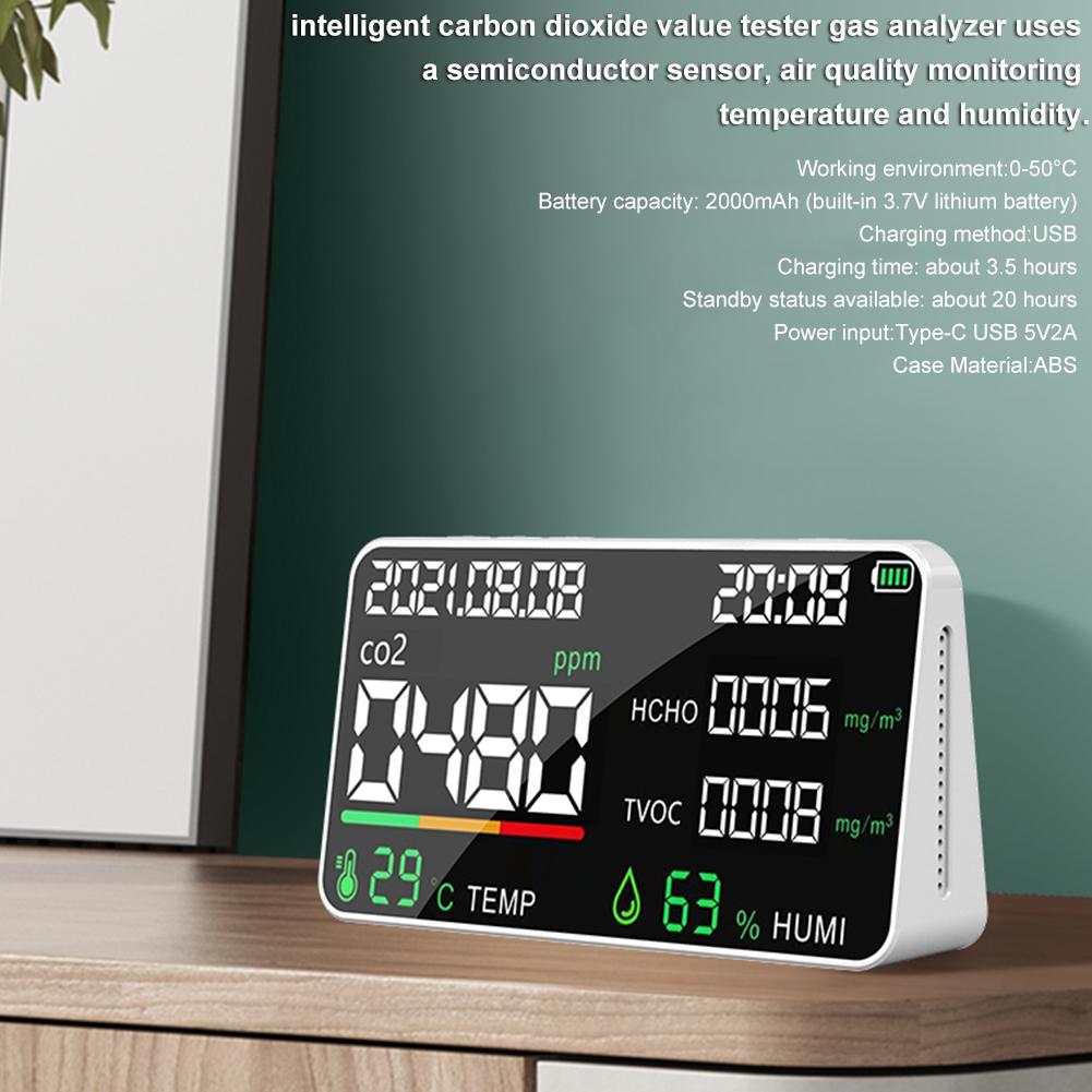 Air Quality Monitor Room Temperature Humidity Meter USB Rechargeable Formaldehyde Tester CO2 Detector for Home Office