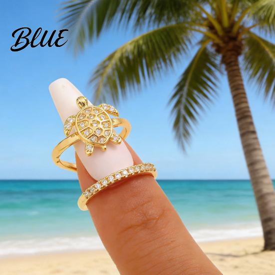 Gold Plated Ring Women Sea Animals for Rhinestone Seahorse Turtle