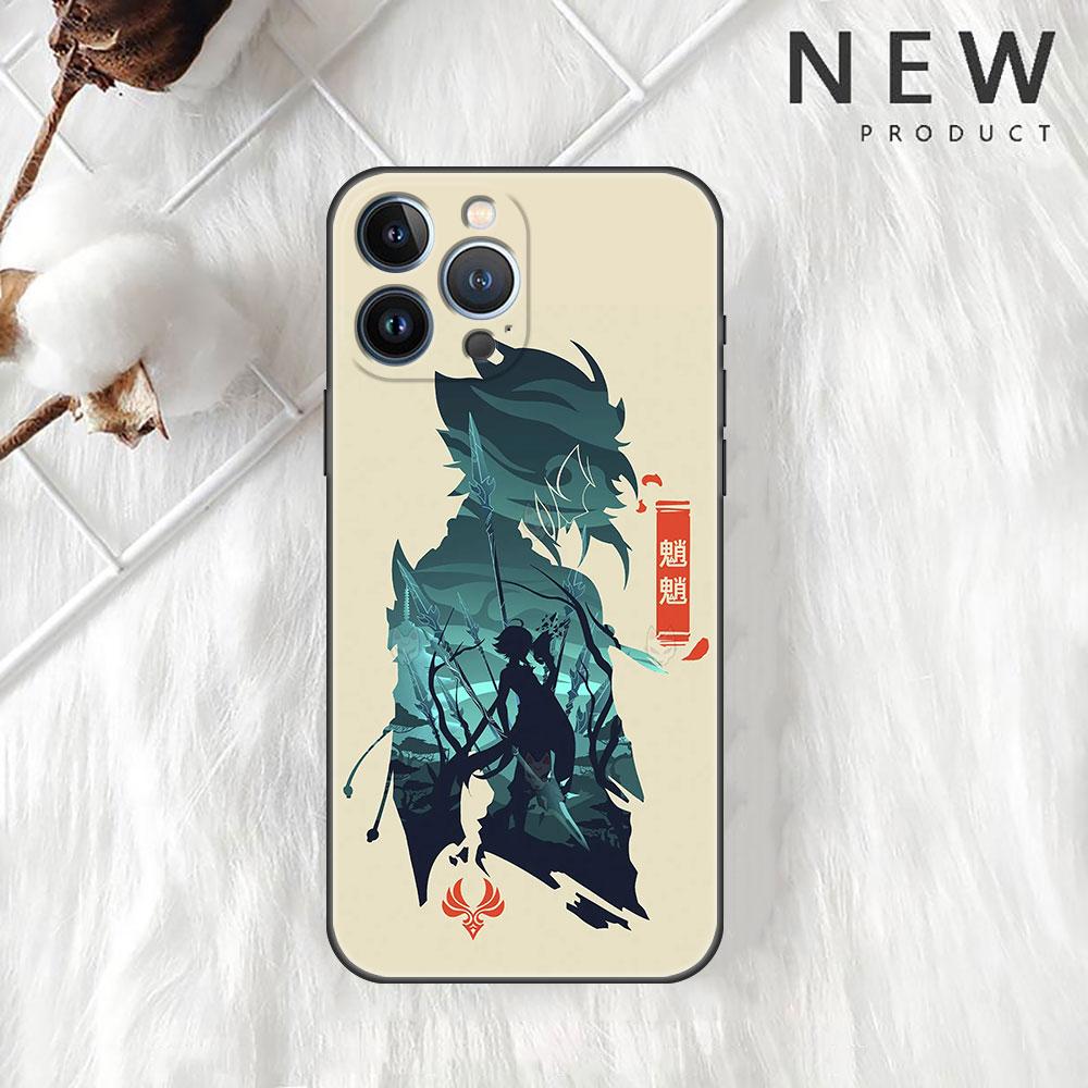 

Чехол Funda для Apple iPhone 14 11 13 7 12 Pro 7 XR XS Max 8 Plus 6 14Pro 13Mini, черный мягкий чехол для телефона, аниме Genshin Impact, милый чехол iPhone 14 Pro Max
