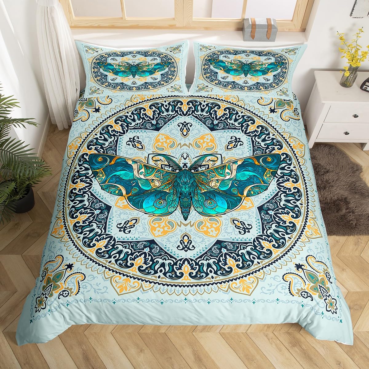 

Death Moth Duvet Cover Set Queen Size Stars and Moon Phase Space Comforter Cover for Boys Abstract Exotic Aesthetic Bedding Set 135x200cm