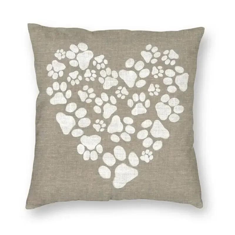 Love Dog Paws And Bones Pattern Throw Pillow Cover With Short Plush Print For Living Room Sofa Decoration Cushion Cover