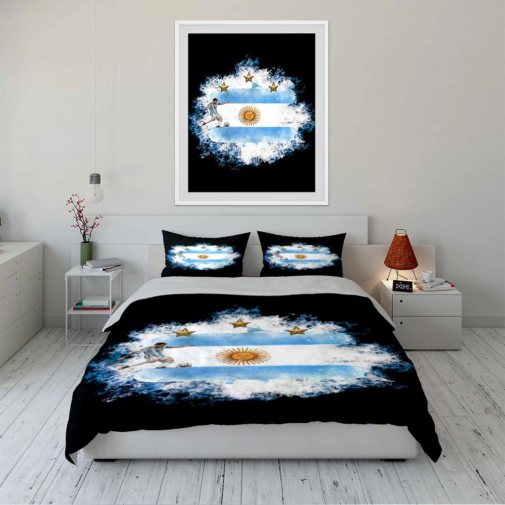 Argentina Football Bedding Set Black Bedding set (1 duvet cover, 2 pillowcases, duvet not included)