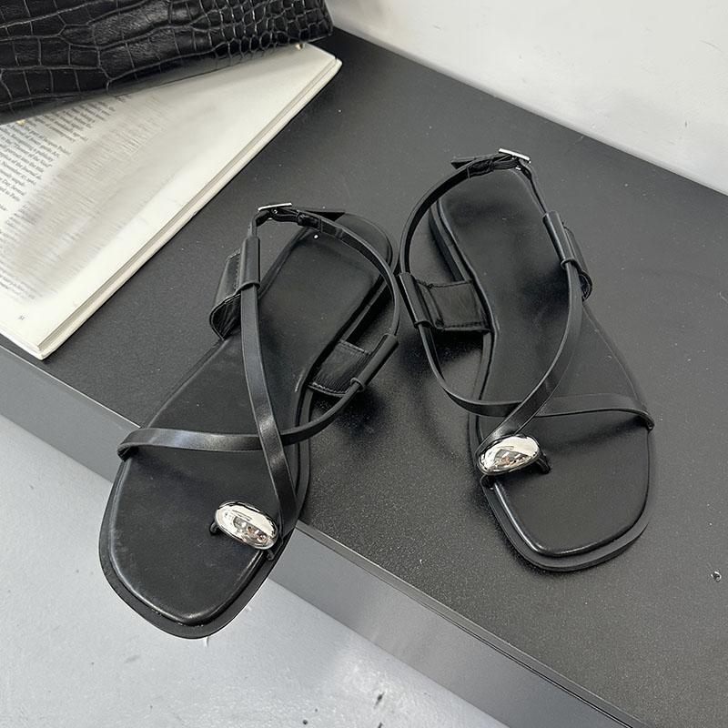 Fashion Big Size 43 Female Metal Footwear Ladies Flats Sandals Shoes Fashion Shallow Women Flats Sandals Slip On Shoes Flip Flops