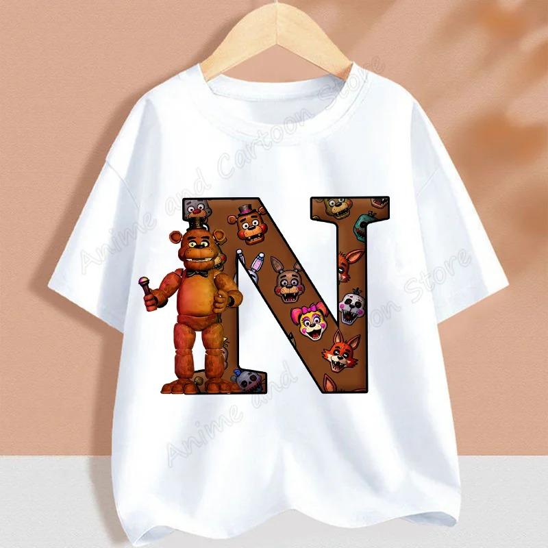 Fnafs Children T-shirt Five Nights At Freddys Letter Tee Top Round Collar Clothing Kawaii Summer Short Sleeve Kids Clothes Gift