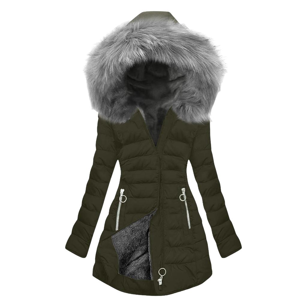 Women's Long Sleeve Hooded Padded Jacket with Zipper Pockets